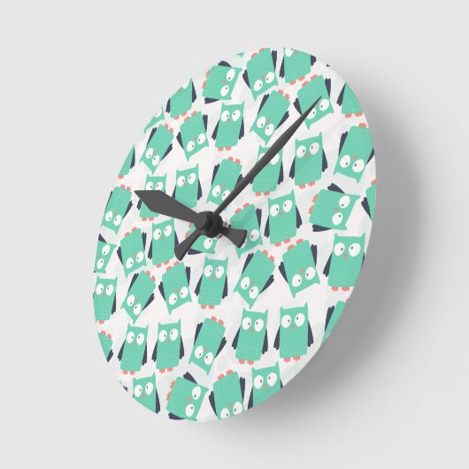 ターコイズ・ウィムジカル・オウルズ ラウンド壁時計 (傾斜)