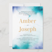 ターコイズ ウォーターカラー ウェディング 招待状 (正面)