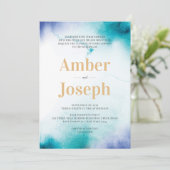 ターコイズ ウォーターカラー ウェディング 招待状 (スタンド正面)