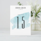 ターコイズ ウォーターカラー ウォッシュ 結婚式 テーブル ナンバー 招待状 (スタンド正面)