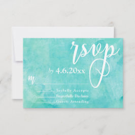 ターコイズ ウォーターカラー エレガント タイポグラフィー RSVP