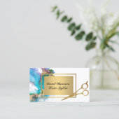 ターコイズ ウォーターカラー ゴールド フォイル マーブル ヘア スタイリスト 名刺 (スタンド正面)