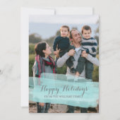 ターコイズ ウォーターカラー ブラシストローク フォト カード (正面)