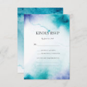ターコイズ ウォーターカラー 結婚式 RSVP カード (正面/裏面)