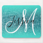 ターコイズ エッジ オンブレ ティール グリッター モノグラム マウスパッド (正面)