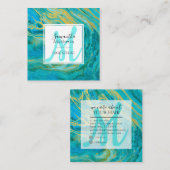ターコイズ&エレガント金ゴールドマーブルアゲート美容師 スクエア名刺 (正面/裏面)