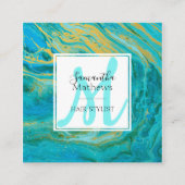 ターコイズ&エレガント金ゴールドマーブルアゲート美容師 スクエア名刺 (正面)