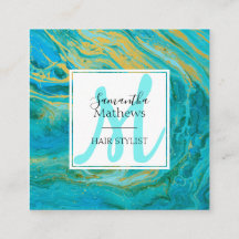 ターコイズ&エレガント金ゴールドマーブルアゲート美容師