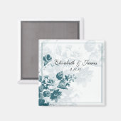 ターコイズ エレガント フラワー ウェディング フェイバー マグネット (正面/裏面)