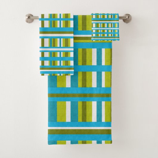 ターコイズ、オリーブ&ライムグリーンプレイド バスタオルセット (インサイチュ)