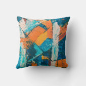 ターコイズ＆オレンジインパスト抽象画 クッション (裏面)