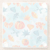 ターコイズ&オレンジ紅葉がカボチャを弓 ガラスコースター (裏面)