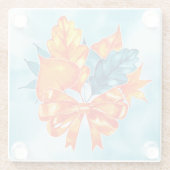 ターコイズ&オレンジ紅葉がカボチャを弓 ガラスコースター (裏面)