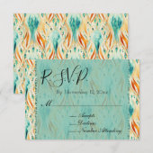 ターコイズ オレンジ アブストラクト ジュエル ウェディング RSVP エンクロージャーカード (正面/裏面)