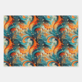 ターコイズ & オレンジ アブストラクト ラッピングペーパーシート (正面)