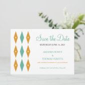 ターコイズ オレンジ ダイヤモンド ミッドセンチュリー セーブ・ザ・デート 招待状 (スタンド正面)