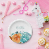 ターコイズ オレンジ テラコッタ ボヘミアンフォール フローラル ペーパープレート (パーティー)