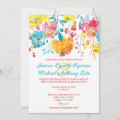 ターコイズ、オレンジ、ピンク、白い目的地の結婚式 招待状 (正面)