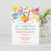 ターコイズ、オレンジ、ピンク、白い目的地の結婚式 招待状 (スタンド正面)