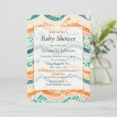 ターコイズ オレンジ ピーチ 波模様の水彩ストライプ 招待状 (スタンド正面)