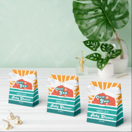 ターコイズ オレンジ レトロ ベビーシャワーのお返しのお菓子ボックス フェイバーボックス