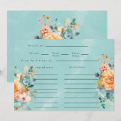 ターコイズ オレンジ 牡丹 ブライダル シャワー レシピ カード (正面/裏面)
