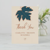 ターコイズ オータム マップル リーフ ウェディング サンクス フォイル インビ 箔招待状 (立ち正面)