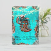 ターコイズ カウボーイ ブーツ ブライダル シャワー 招待状 (スタンド正面)