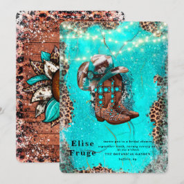 ターコイズ カウボーイ ブーツ ブライダル シャワー 招待状