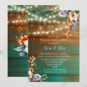 ターコイズ カッパー ウッド ピオニー ライト ウェディング カップル シャワー 招待状 (正面/裏面)