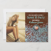 ターコイズ カントリー ウェスタン スイート16 バースデーパーティ 招待状 (正面)