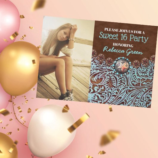 ターコイズ カントリー ウェスタン スイート16 バースデーパーティ 招待状