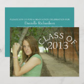 ターコイズ カーブ タイポグラフィー 卒業式招待状 招待状 (正面/裏面)