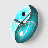 ターコイズ·ガールズ·陰陽·バレーボパーソナライズされたール ラウンド壁時計 (傾斜)