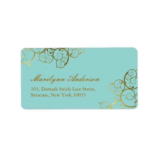 ターコイズ&クラスゴールデンらせん状エレガントな結婚式 ラベル (正面)