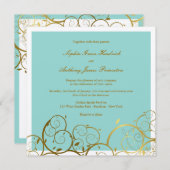 ターコイズ&クラスゴールデンらせん状エレガントな結婚式 招待状 (正面/裏面)