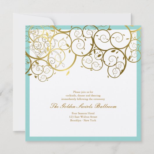 ターコイズ&クラスゴールデンらせん状エレガントな結婚式 招待状 (裏面)
