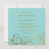 ターコイズ&クラスゴールデンらせん状エレガントな結婚式 招待状 (正面)