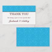 ターコイズ & クリーム ウェディング テーブル サンクス カード (正面/裏面)