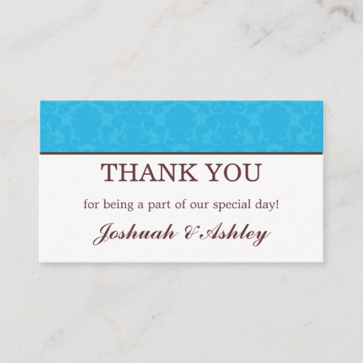 ターコイズ & クリーム ウェディング テーブル サンクス カード (正面)