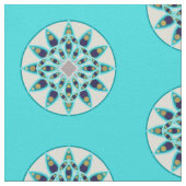 ターコイズ・クリーム・ネイビーの曼荼羅模様 ファブリック (クローズアップ)