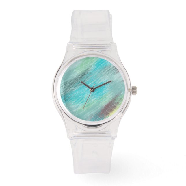 ターコイズ、グリーンとメイヴマーブルー抽象芸術 腕時計 (正面)