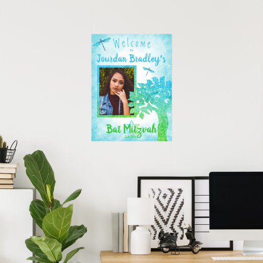 ターコイズ&グリーンパーティーウェルカムサイン ポスター (ホームオフィス)