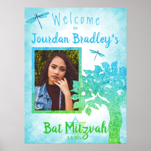 ターコイズ&グリーンパーティーウェルカムサイン ポスター (正面)