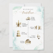 ターコイズ、グリーン結婚のウェルカムカード、タイムラインカード (正面)