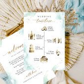 ターコイズ、グリーン結婚のウェルカムカード、タイムラインカード