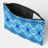 ターコイズ、グレーおよびコバルトブルーのタイルパターン アクセサリーポーチ (見開き)