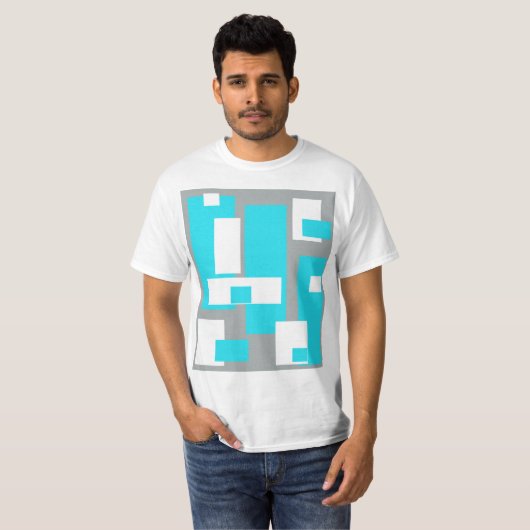ターコイズ、グレーと白のブロックTシャツ Tシャツ (正面フル)