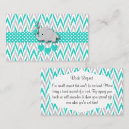 ターコイズ&グレーエレファントベビーシャワーブックリクエスト エンクロージャーカード