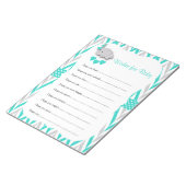 ターコイズ&グレーエレファントベビーシャワー – ウィッシュ ノートパッド (アングル)